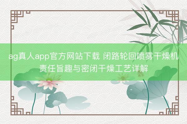 ag真人app官方网站下载 闭路轮回喷雾干燥机责任旨趣与密闭干燥工艺详解