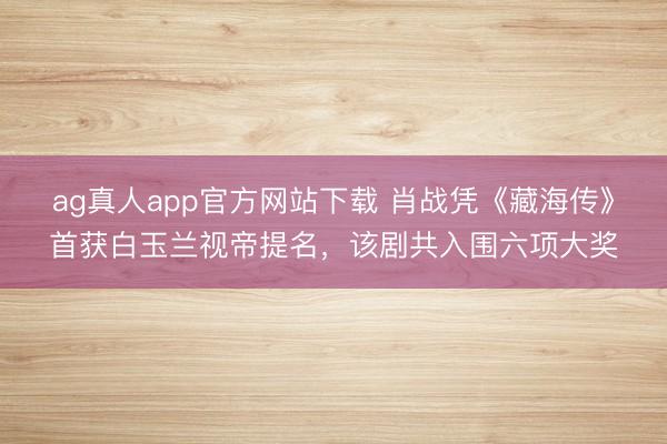 ag真人app官方网站下载 肖战凭《藏海传》首获白玉兰视帝提名，该剧共入围六项大奖