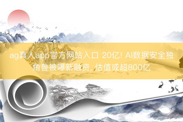 ag真人app官方网站入口 20亿! AI数据安全独角兽被曝新融资， 估值或超800亿